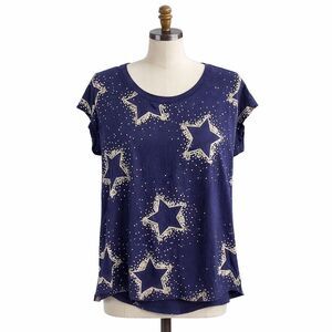 Coral Bay Petite Medium Star Print Tee Celestial Chic Whimsical Sparkle Top Blue